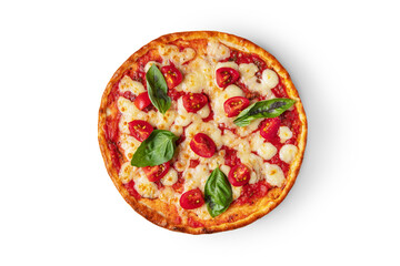 Pizza with tomatoes, ketchup, basil and cheese