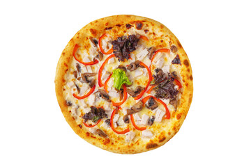 Pizza with cheese, pepper, salad and mozzarella