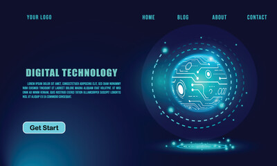 technology concept for web banner template or brochure , Blue colour.
