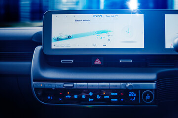 Close up of GPS navigation in electric car dashboard