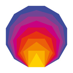 Colorful convex regular polygons, placed inside each other. Equiangular and equilateral polygons with the same line segment length, from a triangle to a dodecagon, showing Mach bands optical illusion. - obrazy, fototapety, plakaty
