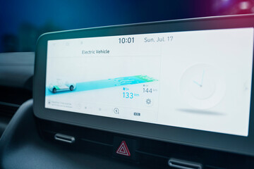 Close up of modern navigation device in electric car