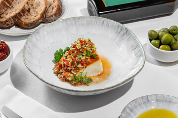 Sea bass fillet with tabouleh.