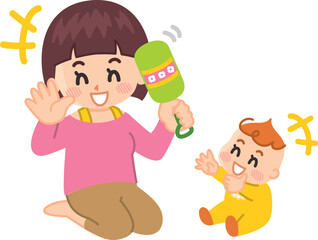 赤ちゃんと遊ぶ母親