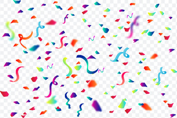 Colorful ribbon and confetti, isolated on transparent background