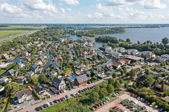 Aerial from the village Vinkeveen at the Vinkeveense Plassen in the Netherlands