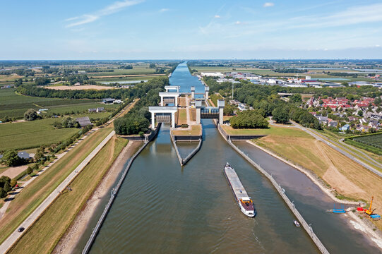 Aerial from the Princess Irene Lock at Wijk bij Duurstede in the Netherlands