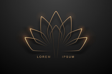 Golden lines flower sign on black background