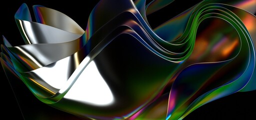 3D render abstract background. Colorful twisted shapes in motion. Computer generated digital art for poster, flyer, banner