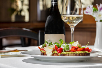 Bruschetta with tomatoes and poached egg