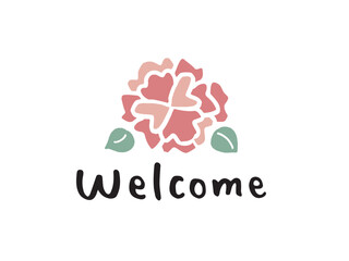 かわいいカーネーションとwelcomeの文字／手書き文字イラスト素材