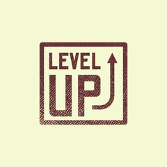 simple flat art vintage square vector sticker of lettering level up in frame