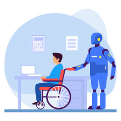 Rehabilitation robotics Concept, caregiver cobot vector icon design, Robotic medicine symbol, Healthcare Scene Sign, Innovation Artificial Intelligence Works in Modern Clinic stock illustration