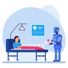 intensive care unit robot Concept, Cardiologist cobot vector icon design, Robotic medicine symbol, Healthcare Scene Sign, Innovation Artificial Intelligence Works in Modern Clinic stock illustration