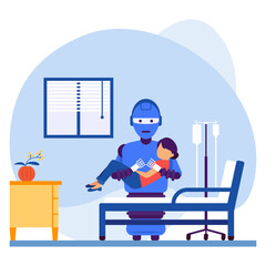 Patient transfer robot Concept, Bed Transport Assistance vector icon design, Robotic medicine symbol, Healthcare Scene Sign, Innovation Artificial Intelligence Work in Modern Clinic stock illustration