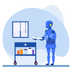 Supply Delivery Robot Concept, cobot collaborative robot vector icon design, Robotic medicine symbol, Healthcare Scene Sign, Innovation Artificial Intelligence Work in Modern Clinic stock illustration