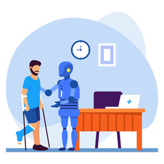 Robot physical therapist helps people walk again after a stroke Concept vector icon design, Robotic medicine symbol, Healthcare Scene Sign, Innovation Artificial Intelligence Works in Modern Clinic