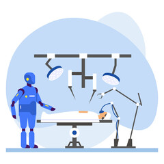 Robotic surgery Concept, Surgeon robot with patient in operating room vector icon design, Robotic medicine symbol, Healthcare Scene Sign, Innovation Artificial Intelligence Work in Modern Clinic stock