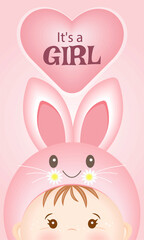 Baby  shower, newborn baby girl, cute postcard, cover, background, invitation to a children's party