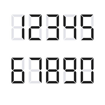 Set of black digital numbers on white background. Vector design.