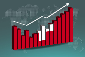 Switzerland 3D bar chart graph with ups and downs, increasing values, upward rising arrow on data, news banner idea