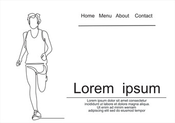 Continuous line drawing of runner minimalist design sport theme.Can used for logo, emblem, slide show and banner. Illustration with quote template.