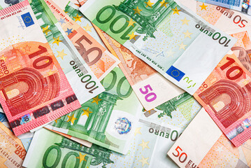 Euro banknotes as an abstract background. Financial abstract background.