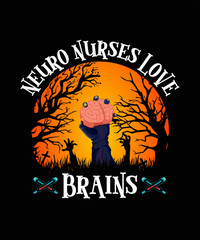 Neuro Nurses love brains Halloween T shirt Design