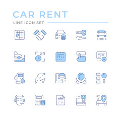 Set color line icons of car rent