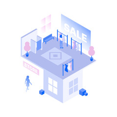 Shopping Mall in Metaverse. Isometric Store Interior. Vector illustration
