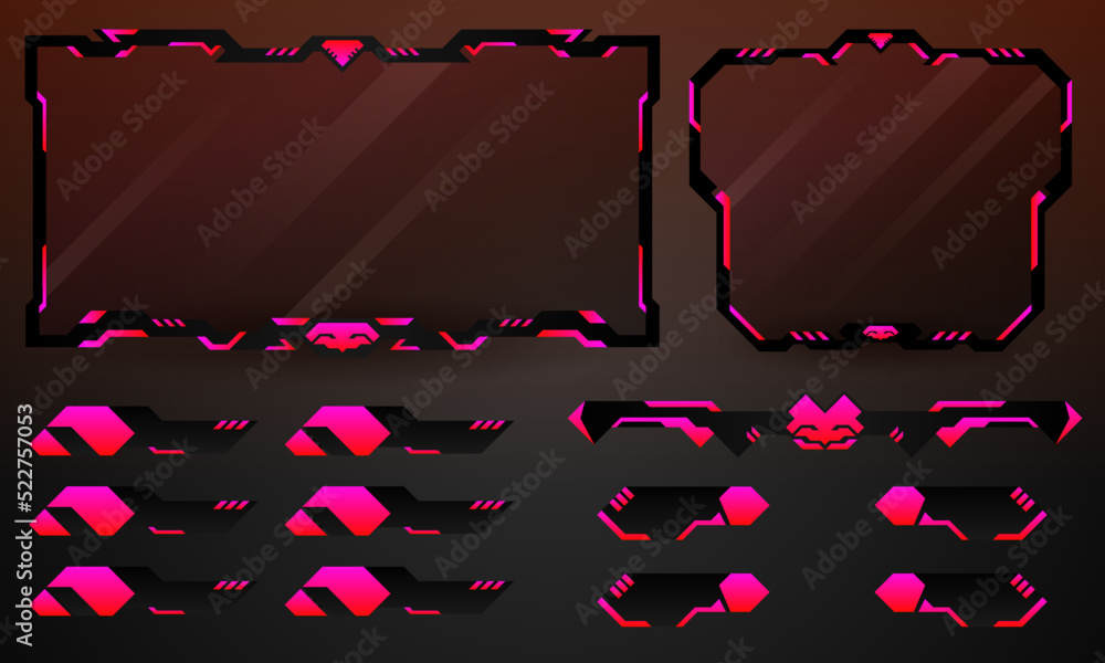 Poster neon live stream overlay futuristic game interface webcam border frame panel and banners set for liv