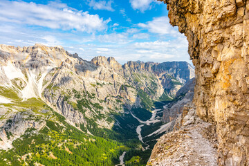 Panoramic view of Tavernanzes Valley in Dolomites