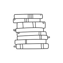 Hand drawn stack of books doodle style, vector illustration isolated on white background. Black outline, design element, contoured. Library or bookshop, reading