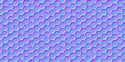Normal map seamless pattern of uneven honeycomb simple seamless pattern. Bump mapping of irregular hive cell texture. Hexagon geometry material 3d shader illustration