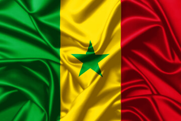 Senegal waving flag close up satin texture background