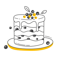 Berry pie in  doodle style. Cute cartoon delicious pastries. Cozy illustration for confectionery design