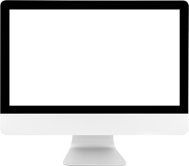 Desktop computer modern style with simplicity blank screen isolated png transparent file, monitor wide screen for work of business, hardware computer, object and technology electronic concept.