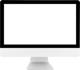 Desktop computer modern style with simplicity blank screen isolated png transparent file, monitor wide screen for work of business, hardware computer, object and technology electronic concept.