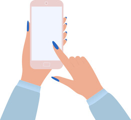 Hand holding phone Online communication or business Empty screen Vector illustration Isolated on transparent background