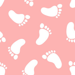Pink seamless pattern with white footprints.