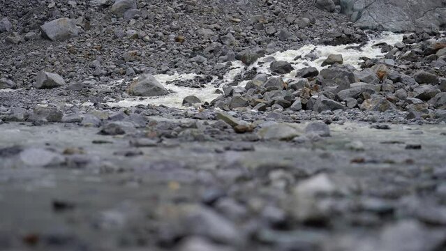 Melting glacier in the Swiss Alps. Mountain meltdown because of climate change.

