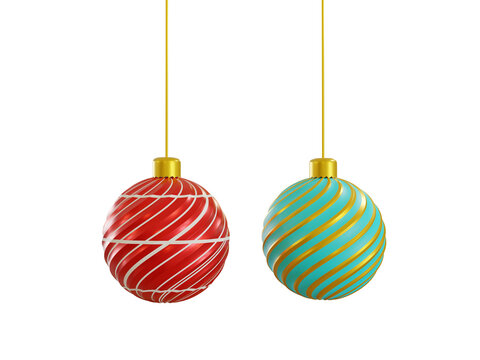 Realistic hanging  christmas balls 3d redndering  xmas  decoration PNG file.