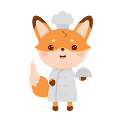 Cute smiling fox chef, wearing a chef's hat