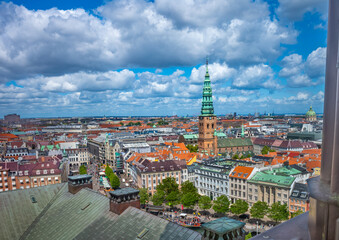 Obraz premium Copenhagen city view. Danish rooftops cityscape.