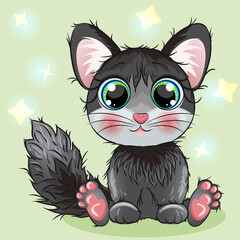 Black cute kitten, cartoon character illustration.