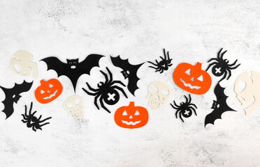 Minimalistic halloween banner in white,black and orange. Autumn holidays concept.
