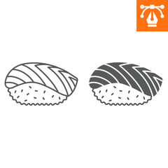 Sushi nigiri line and solid icon, outline style icon for web site or mobile app, salmon and rice, nigiri vector icon, simple vector illustration, vector graphics with editable strokes.