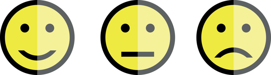 
Emoticons, vector. Happy, neutral and sad.