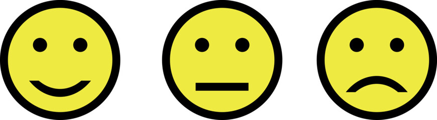 Fototapeta premium Emoticons, vector. Happy, neutral and sad.