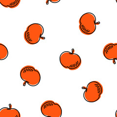 Seamless pattern with orange hand drawn apples